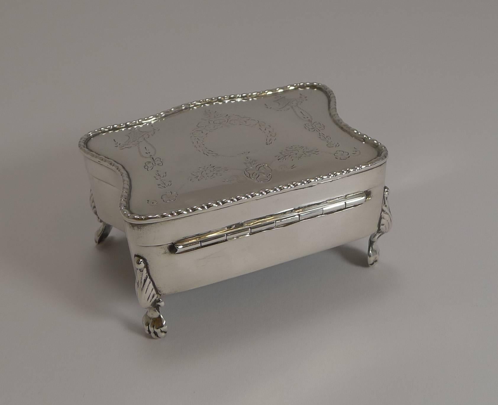 Early 20th Century Antique English Sterling Silver Jewelry Box, 1911