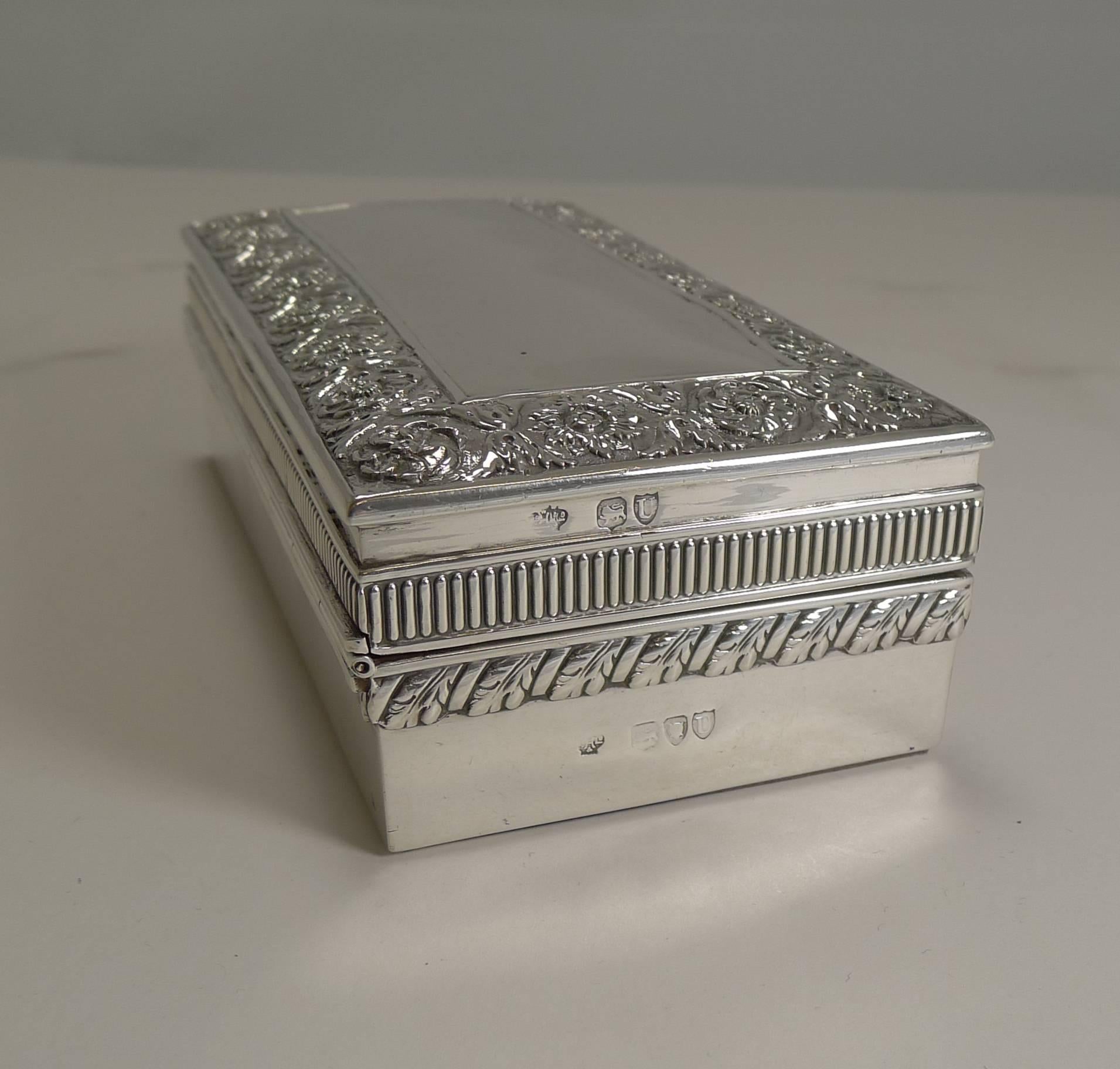 Late Victorian Antique English Sterling Silver Jewelry Box by William Hutton, 1895