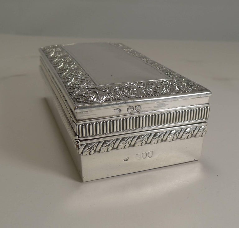 Antique English Sterling Silver Jewelry Box by William Hutton, 1895 at