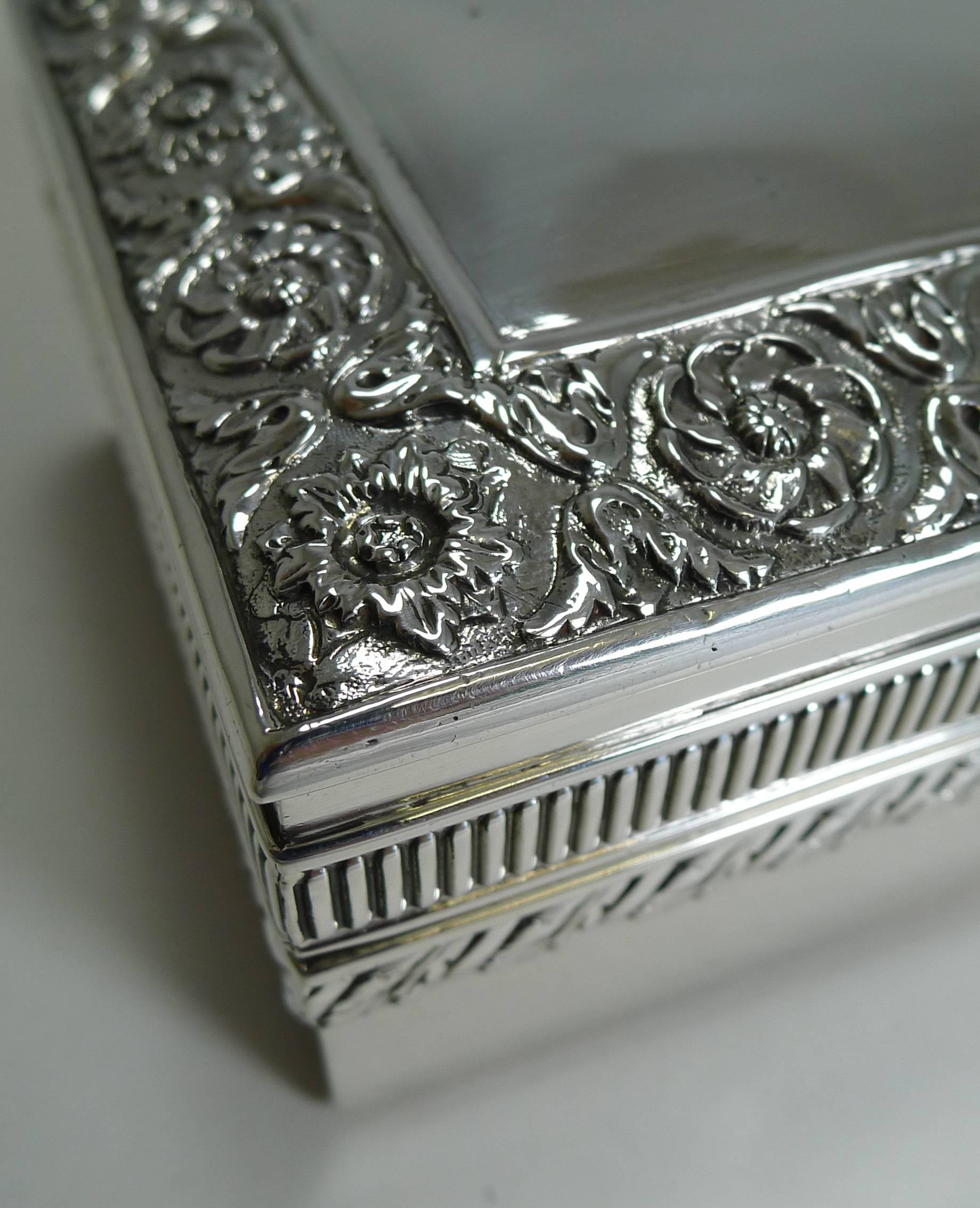 19th Century Antique English Sterling Silver Jewelry Box by William Hutton, 1895