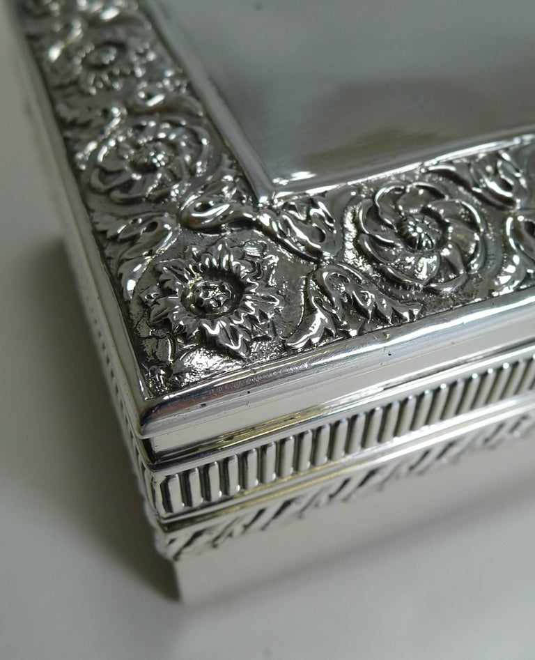 Antique English Sterling Silver Jewelry Box by William Hutton, 1895 at