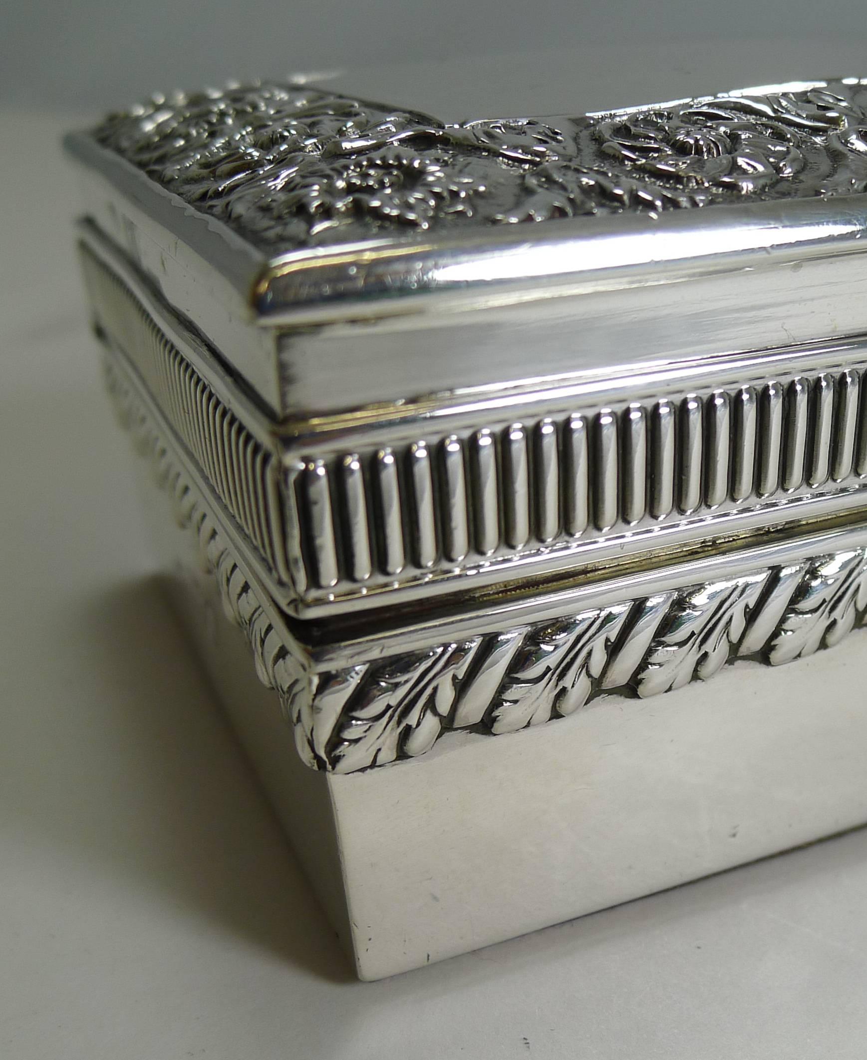 Antique English Sterling Silver Jewelry Box by William Hutton, 1895 1