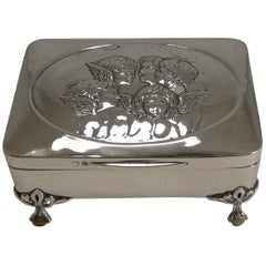 Antike antike englische Sterlingsilber-Schmuckkästchen Cherubs / Engel