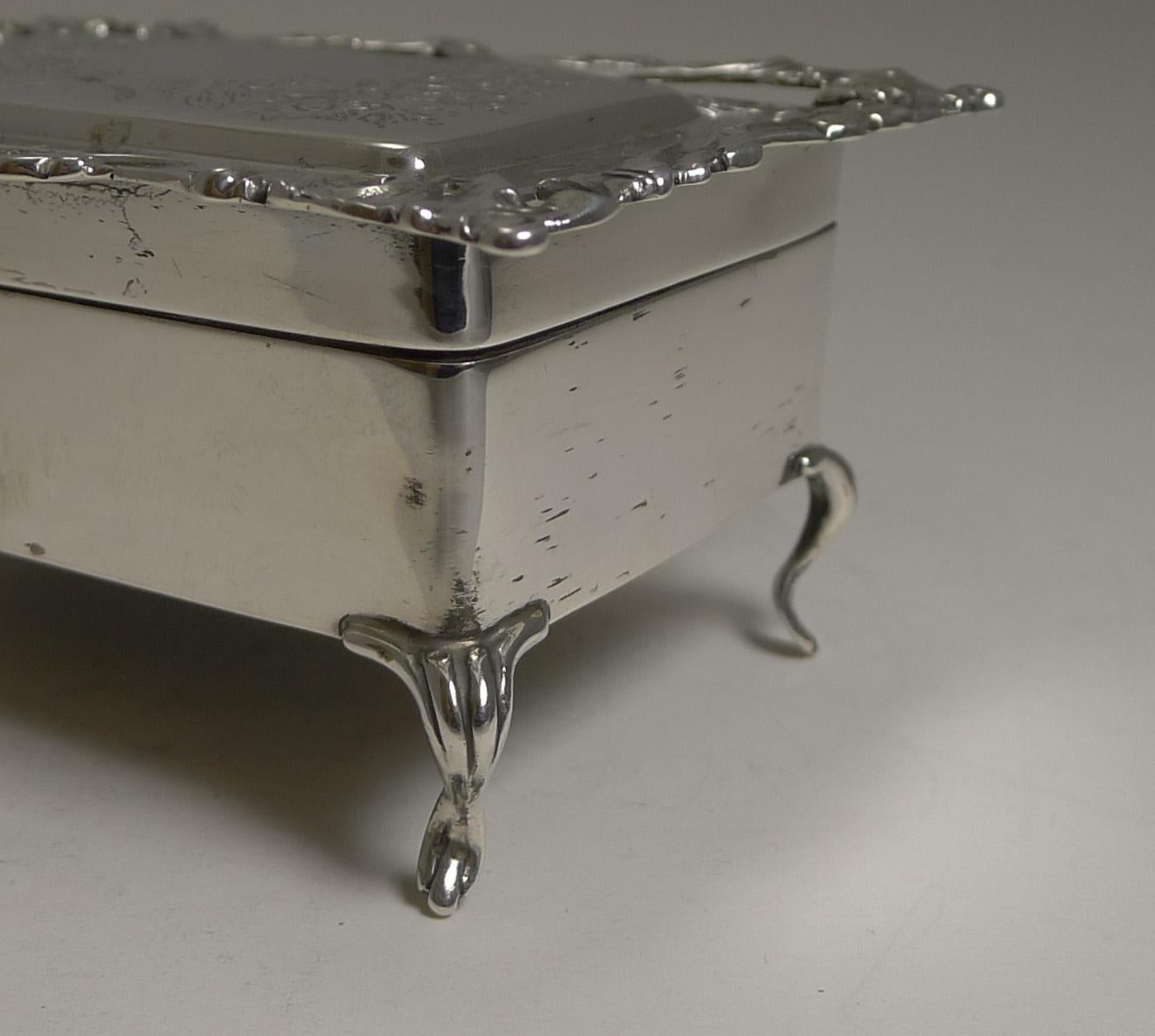 Antique English Sterling Silver Jewelry / Ring Box, 1906 1