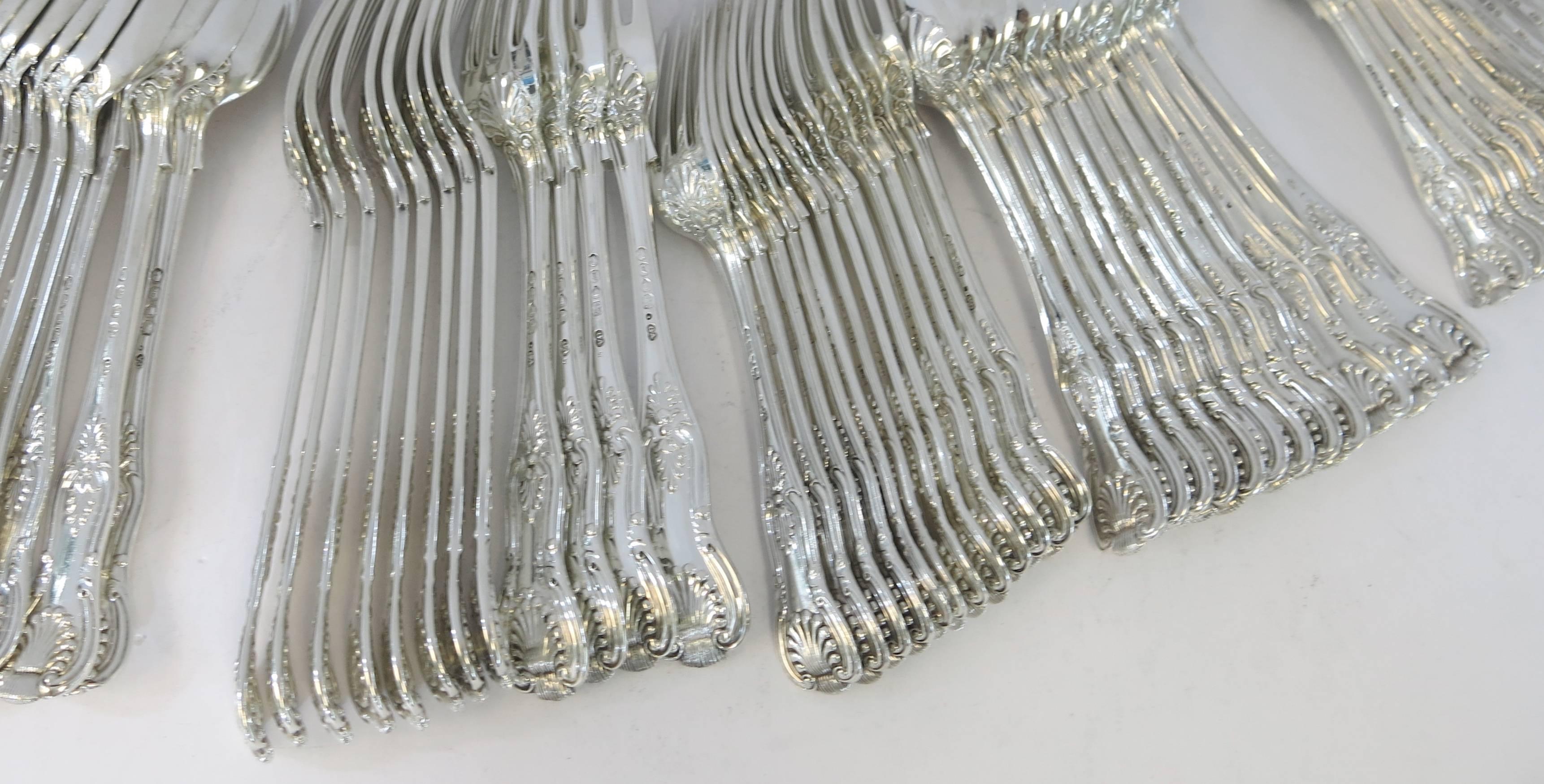 Antique English, Sterling Silver Kings Pattern Complete Flatware Set for 12 4