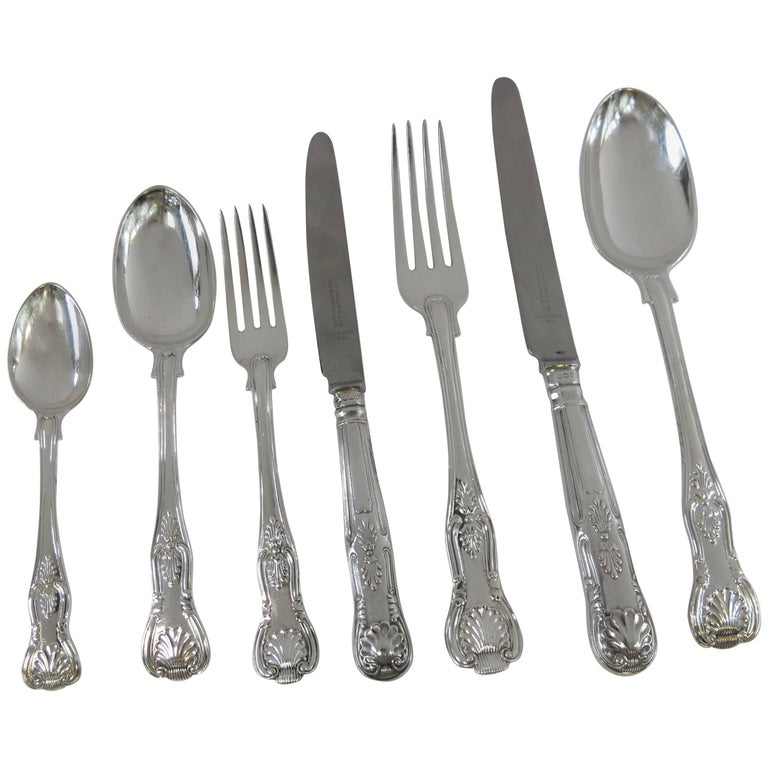 Antique English, Sterling Silver Kings Pattern Complete Flatware Set