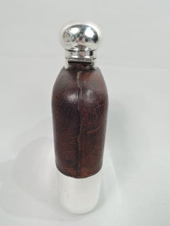 Antique English Sterling Silver & Leather Easy-Grip Safari Flask
