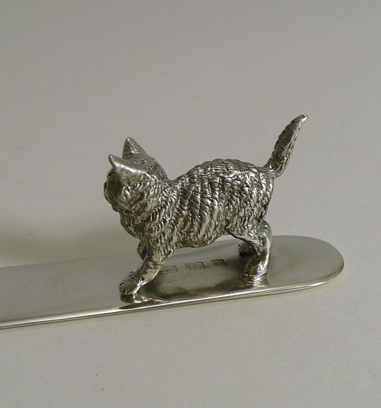 Antique English Sterling Silver Letter Opener Cat, 1905 In Good Condition In Bath, GB