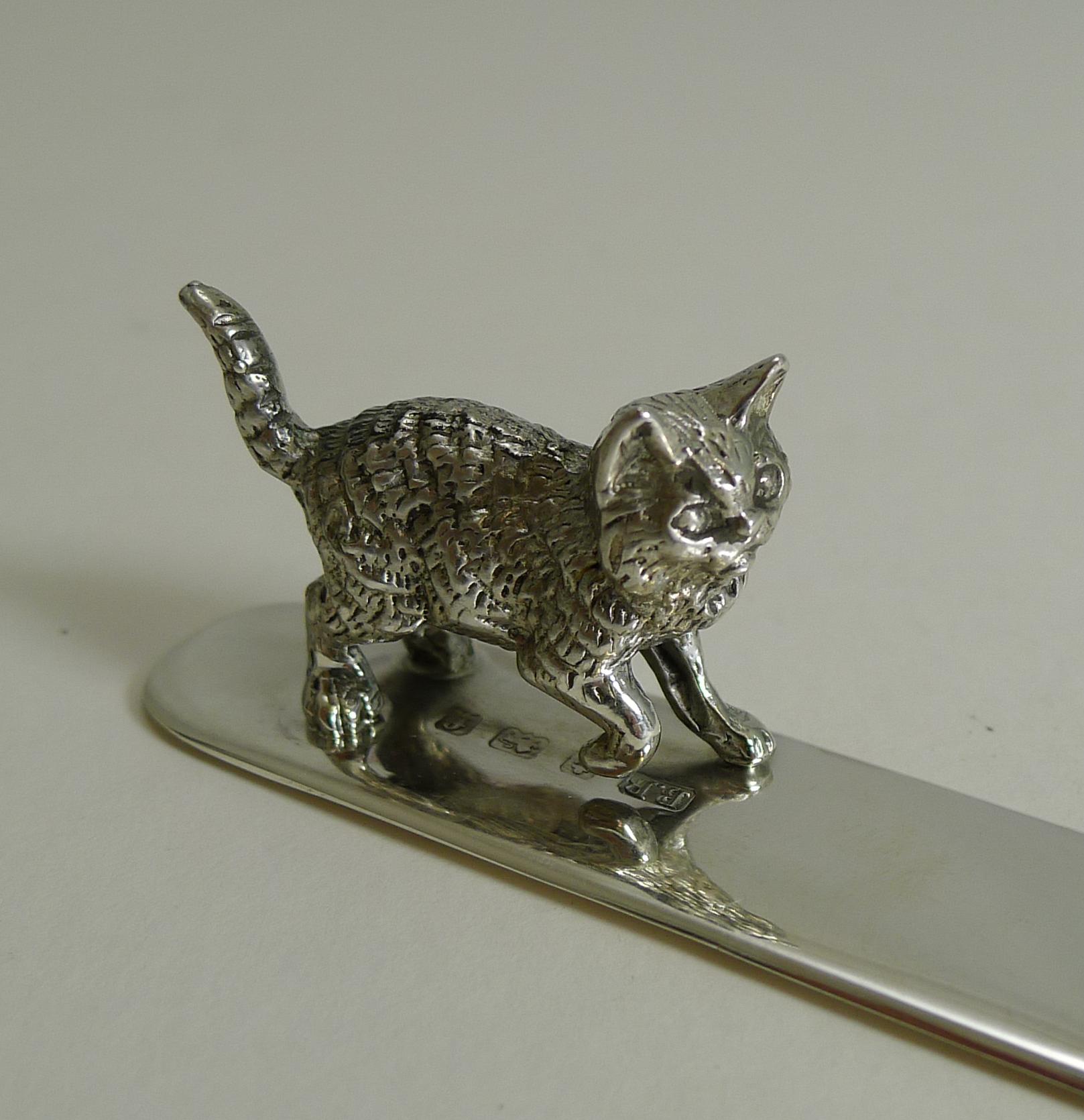 Antique English Sterling Silver Letter Opener Cat, 1905 2