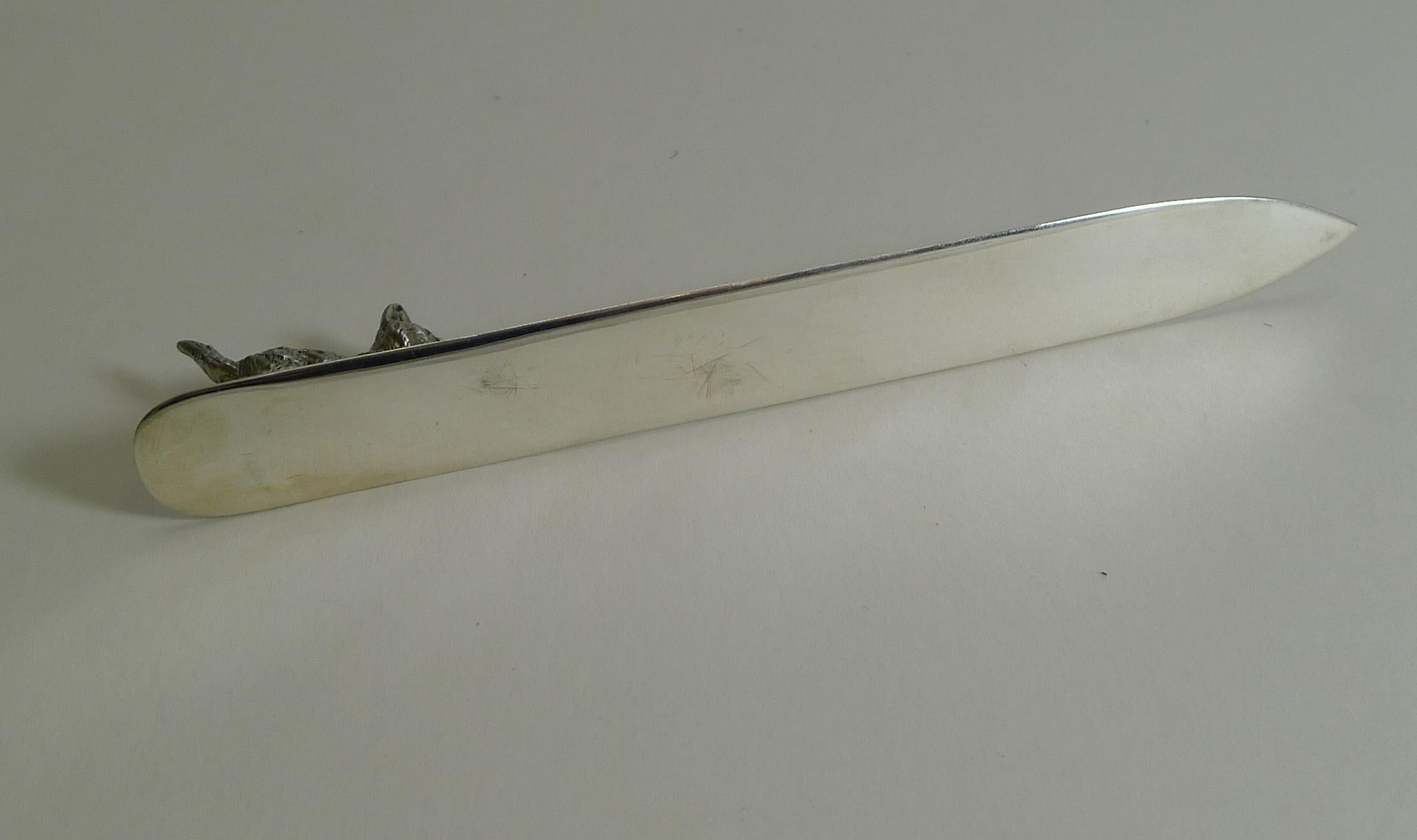 Antique English Sterling Silver Letter Opener Cat, 1905 3