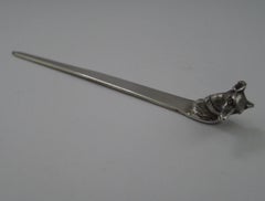 Ouvre-lettres ancien en argent sterling anglais - Lévrier
