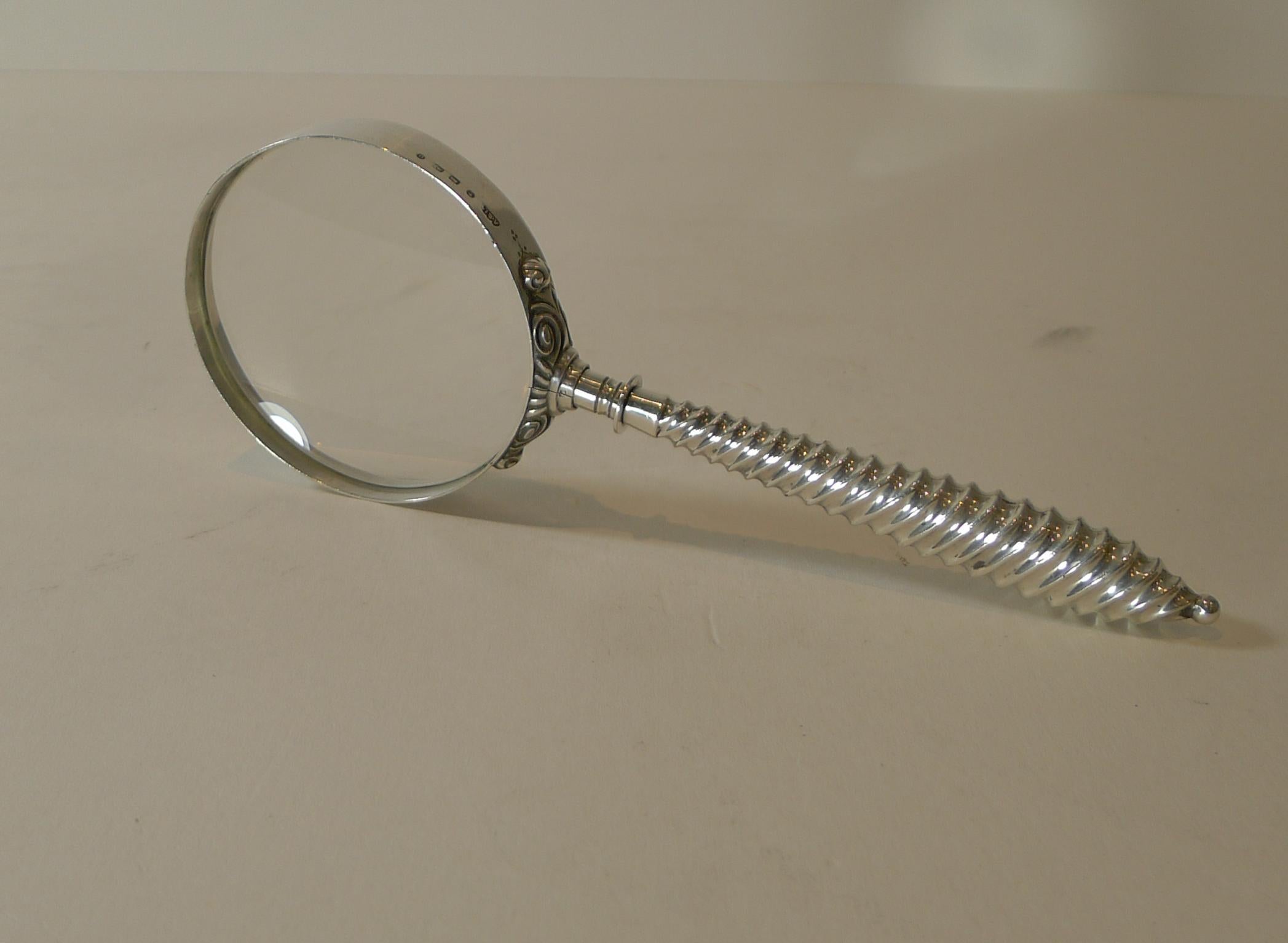 Late 19th Century Antique English Sterling Silver Magnifying Glass, 1888