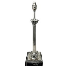 Antique English Sterling Silver Marble Corinthian Column Table Lamp