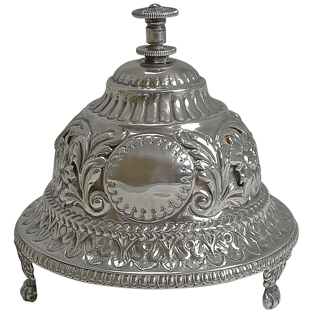 Antique English Sterling Silver Mechanical Table Bell, 1889