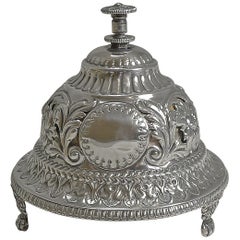 Antique English Sterling Silver Mechanical Table Bell, 1889