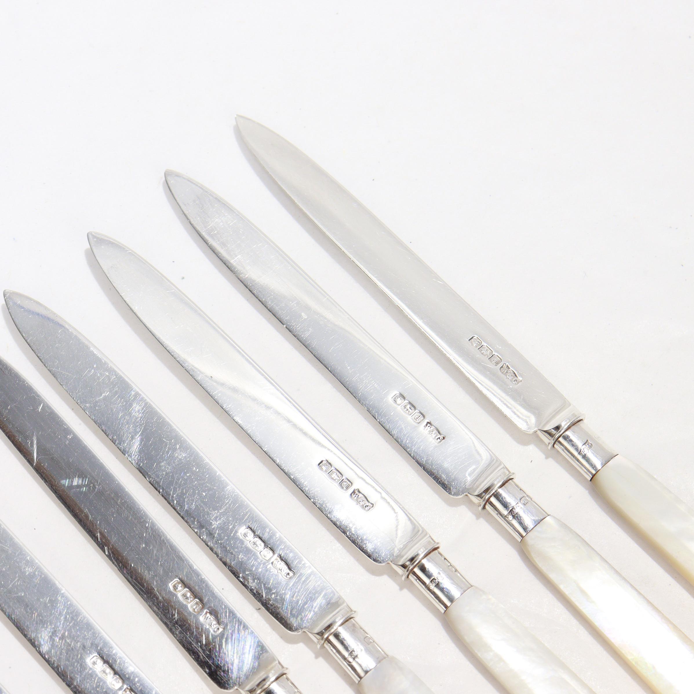 Antique English Sterling Silver & Mother-of-Pearl Cased 24-Piece Dessert Service For Sale 1