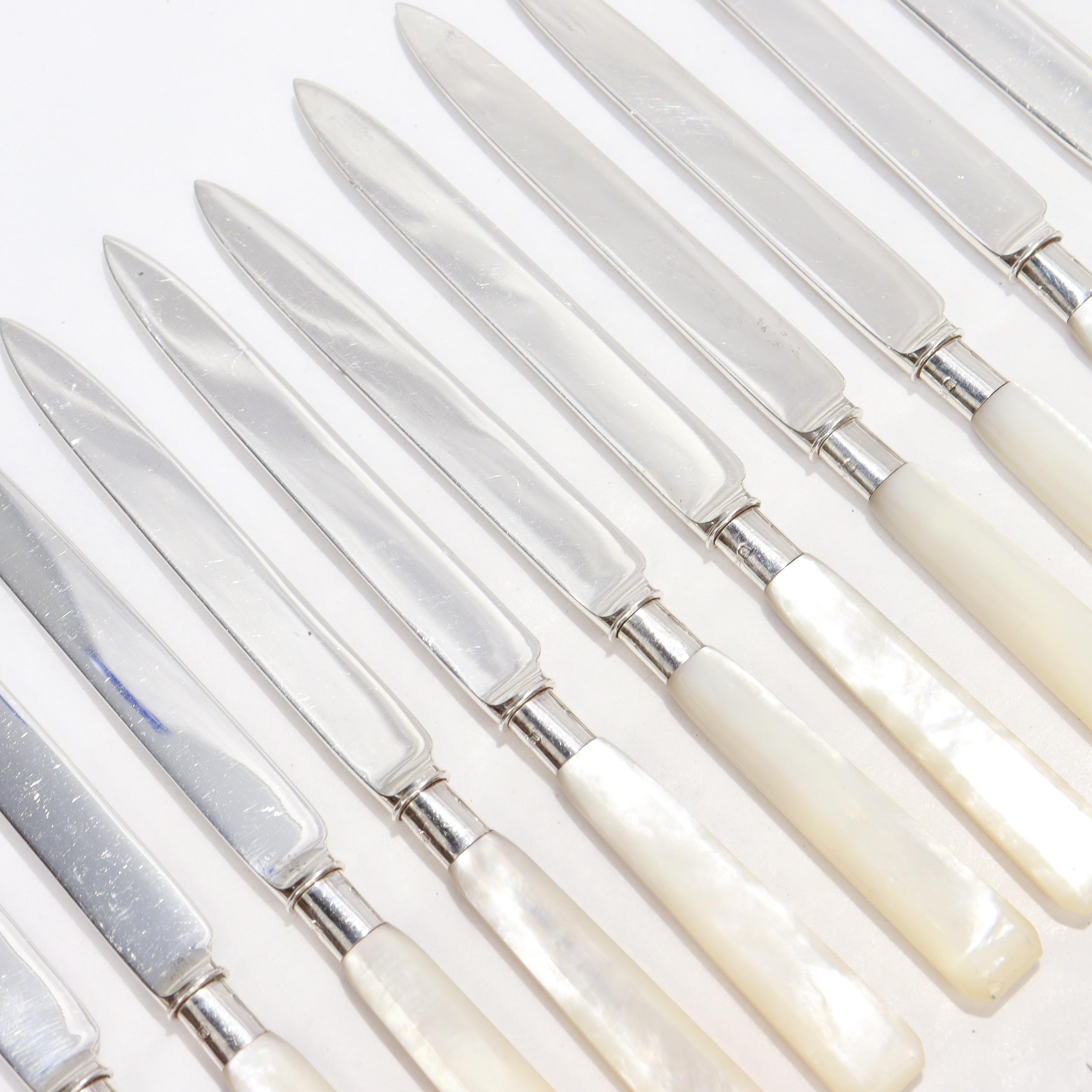 Antique English Sterling Silver & Mother-of-Pearl Cased 24-Piece Dessert Service For Sale 2