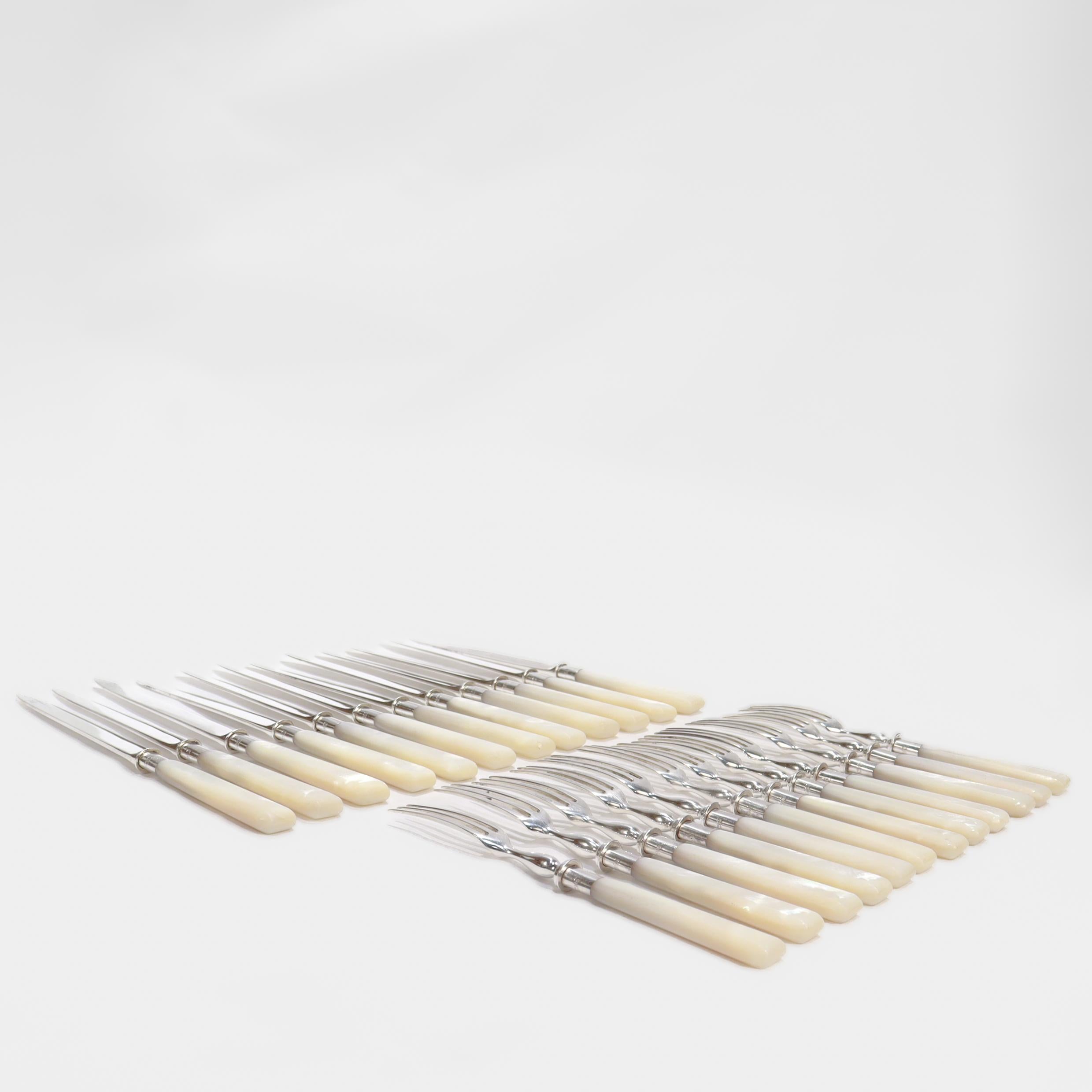 Antique English Sterling Silver & Mother-of-Pearl Cased 24-Piece Dessert Service For Sale 3