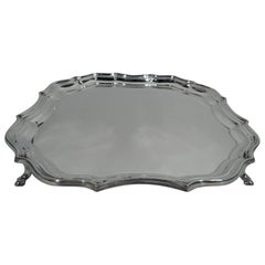 Antique English Sterling Silver Ogee Piecrust Salver Tray