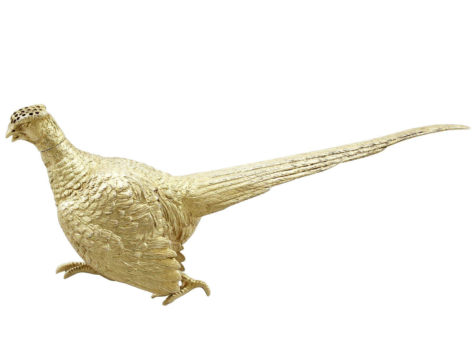 Early 20th Century Antique English Sterling Silver Pheasant Pepperette For Sale