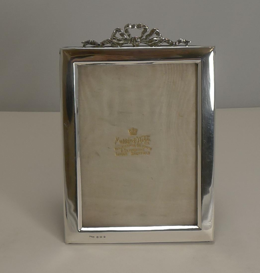 Antique English Sterling Silver Photograph Frame, Ribbon and Bow, 1905 2