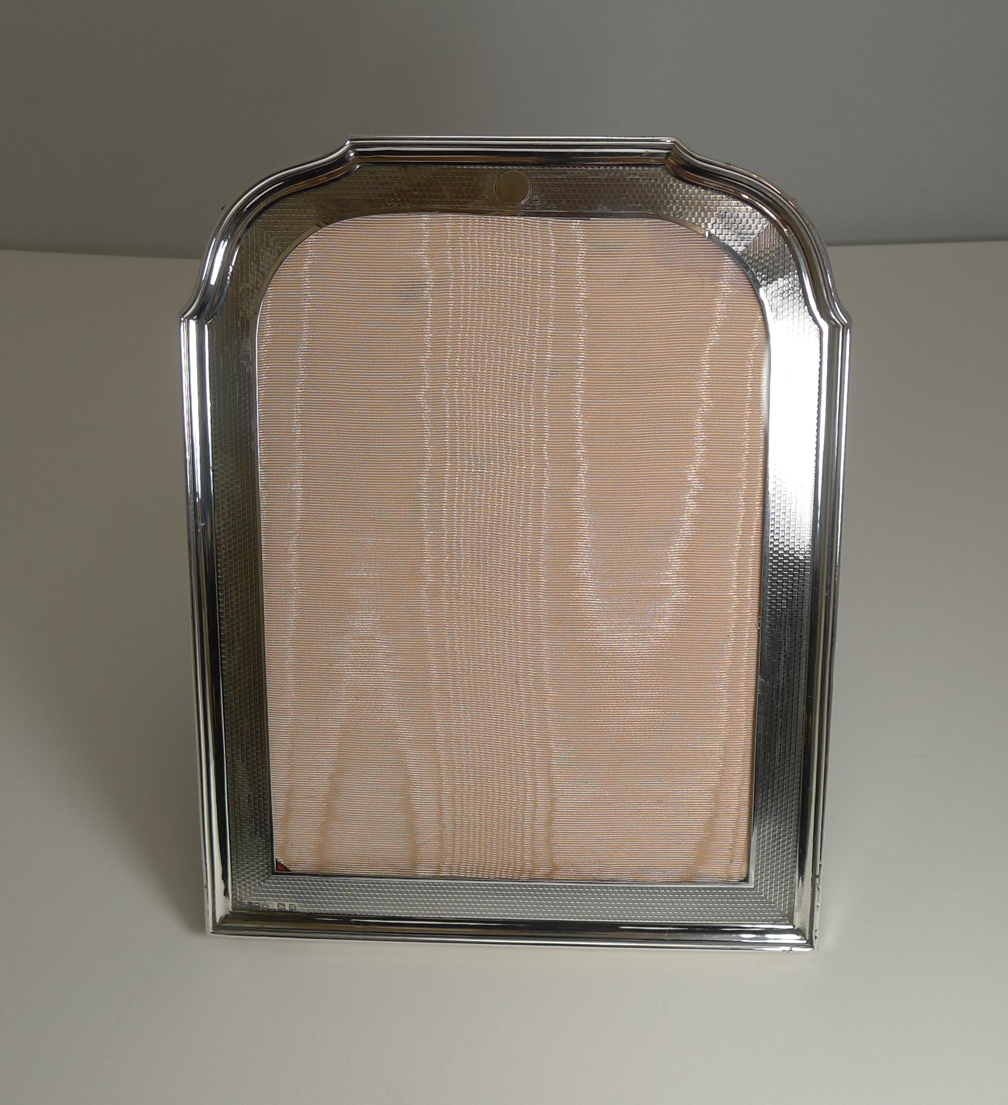 Antique English Sterling Silver Photograph / Picture Frame, Engine Turned 3