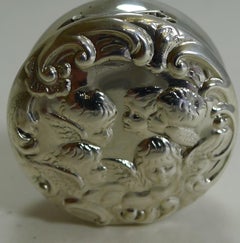 Antike englische Sterling Silber Pillenbox - Putten/Engel