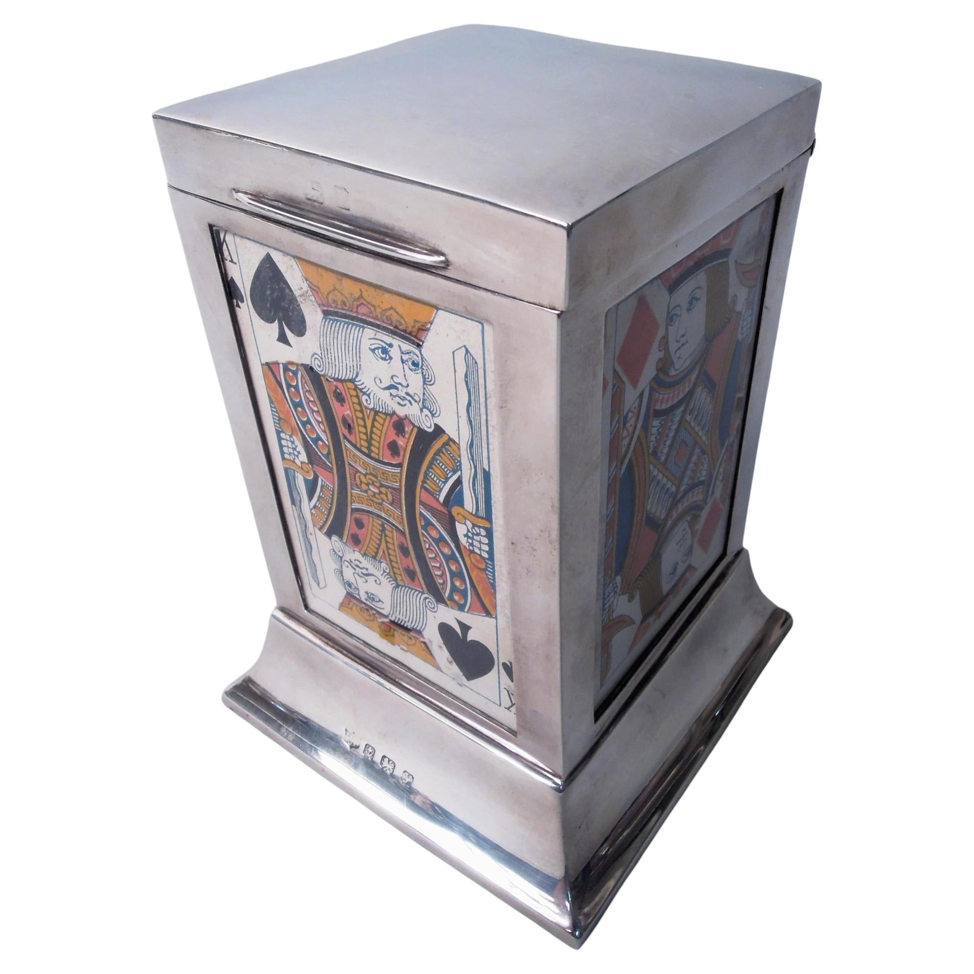 Antike englische Spielkartenbox aus Sterlingsilber in Säulenform, 1923 im Angebot