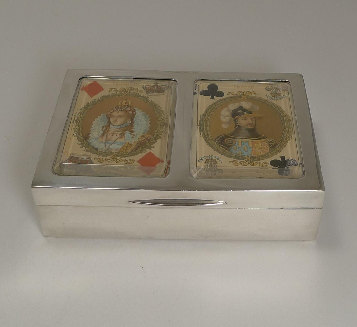 Victorien tardif Ancienne boîte à cartes de jeu anglaise en argent sterling, 1899 en vente