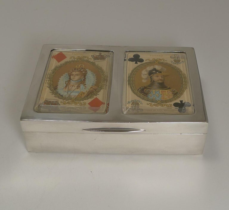 Late Victorian Antique English Sterling Silver Playing Card Box, 1899 For Sale