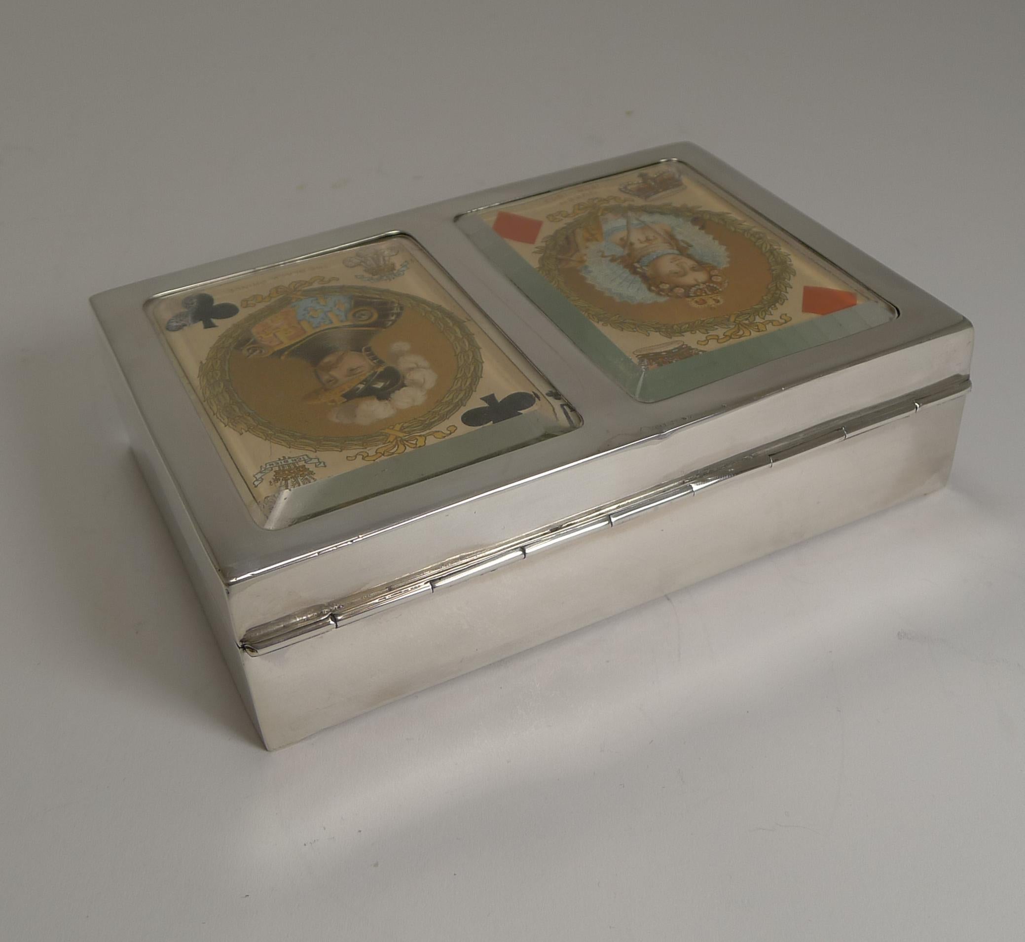 Caja de naipes inglesa antigua de plata de ley, 1899 Inglés en venta