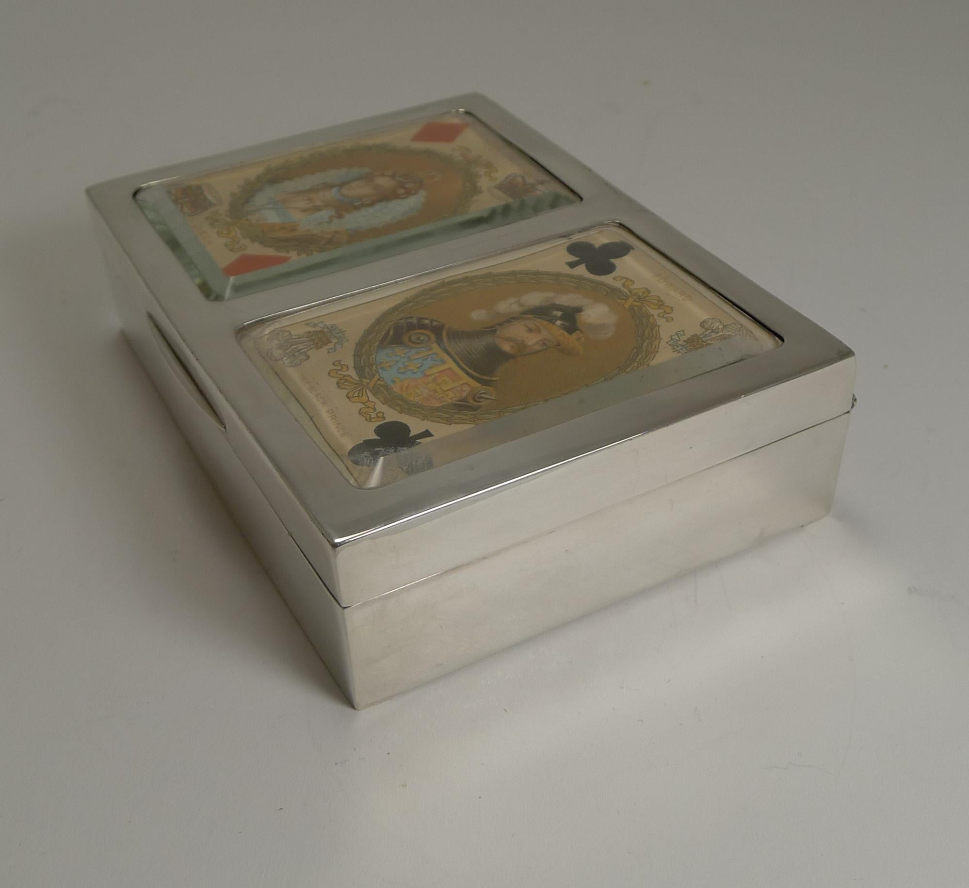 Ancienne boîte à cartes de jeu anglaise en argent sterling, 1899 Excellent état - En vente à Bath, GB