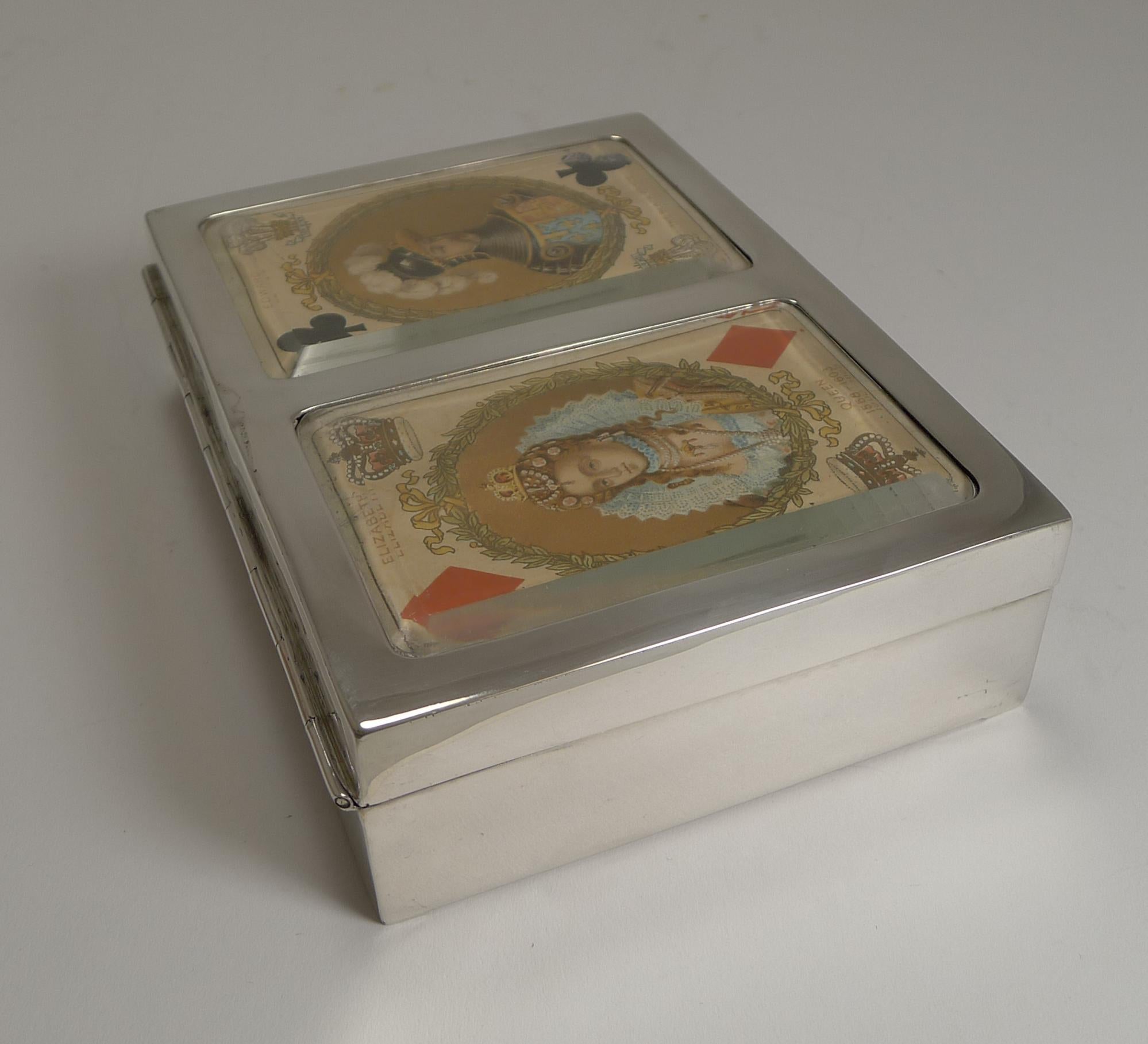Caja de naipes inglesa antigua de plata de ley, 1899 Fines del siglo XIX en venta
