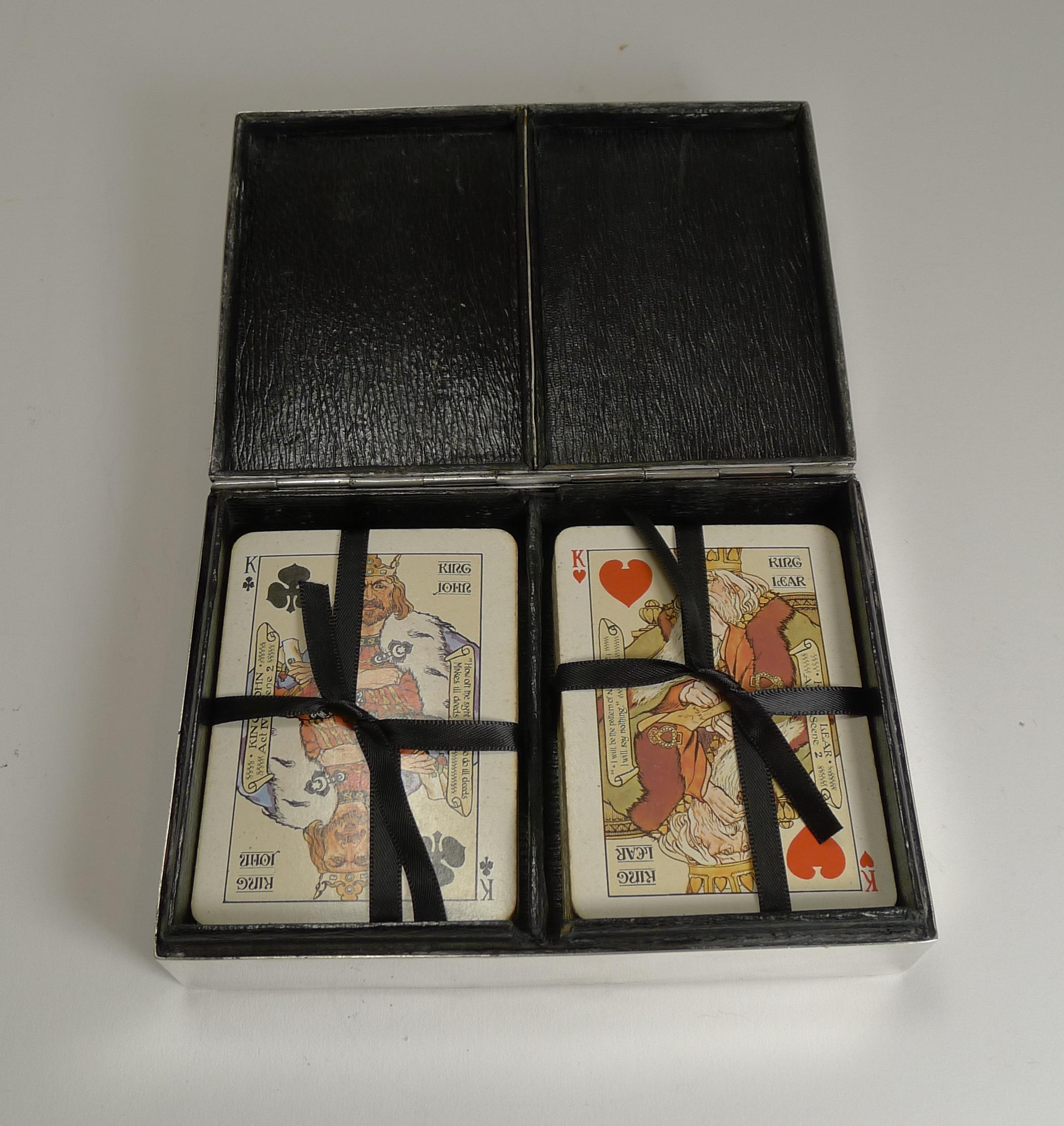 Ancienne boîte à cartes de jeu anglaise en argent sterling, 1899 en vente 3