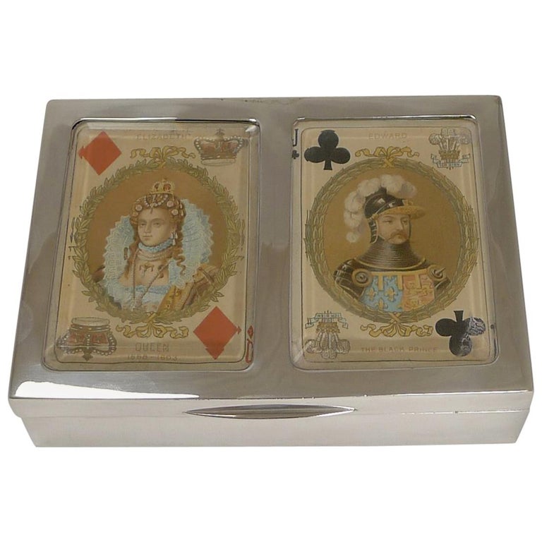 Antique English Sterling Silver Playing Card Box, 1899 For Sale