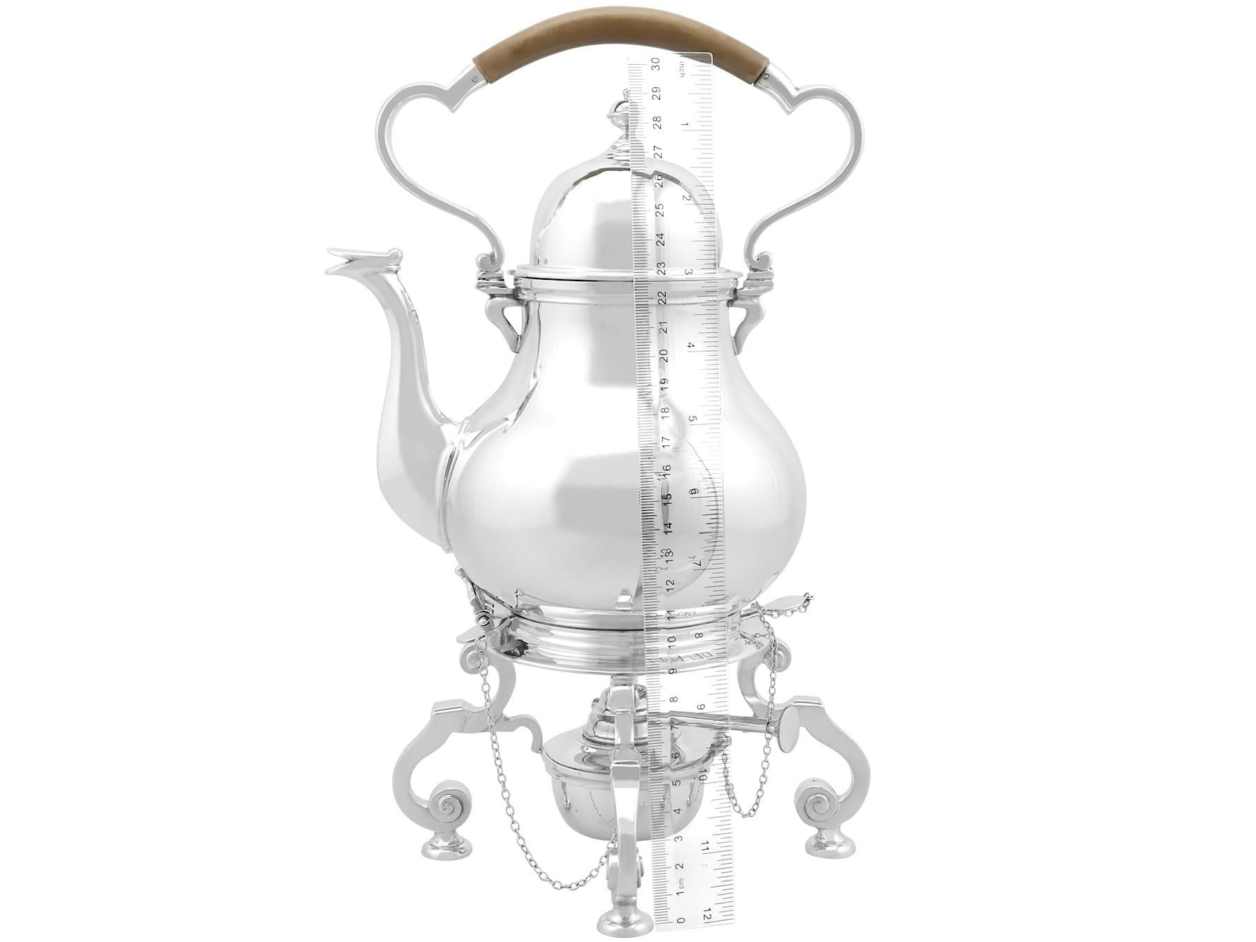 Antique English Sterling Silver Queen Anne Style Spirit Kettle For Sale 8