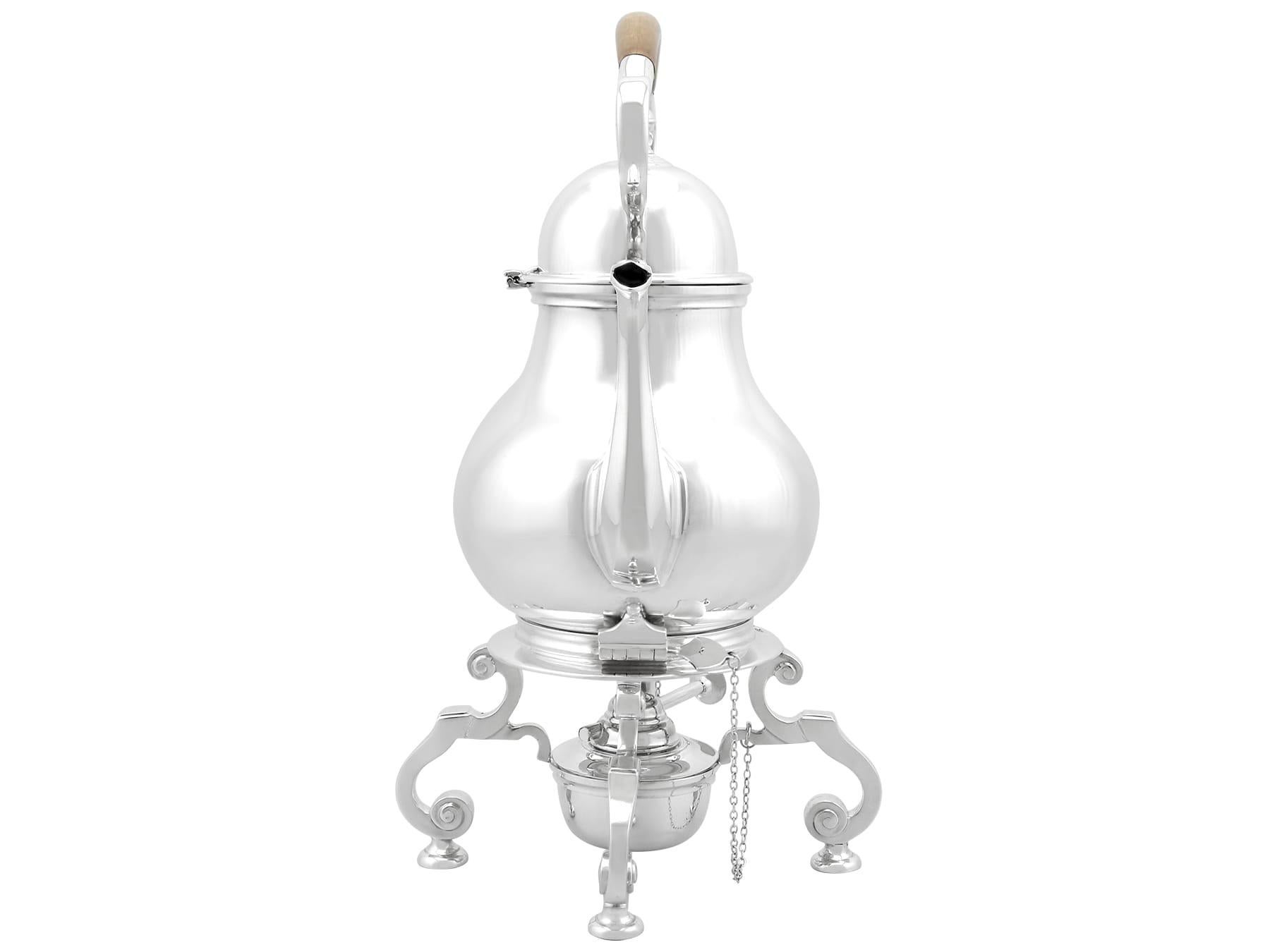 British Antique English Sterling Silver Queen Anne Style Spirit Kettle For Sale