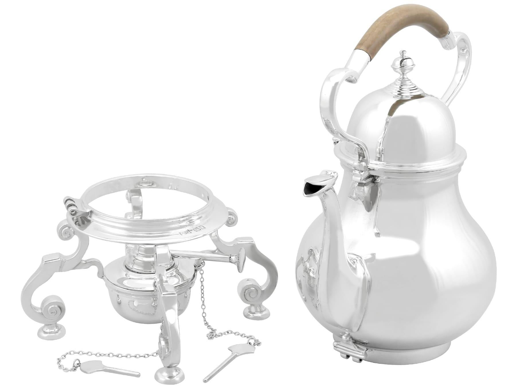 Antique English Sterling Silver Queen Anne Style Spirit Kettle For Sale 1
