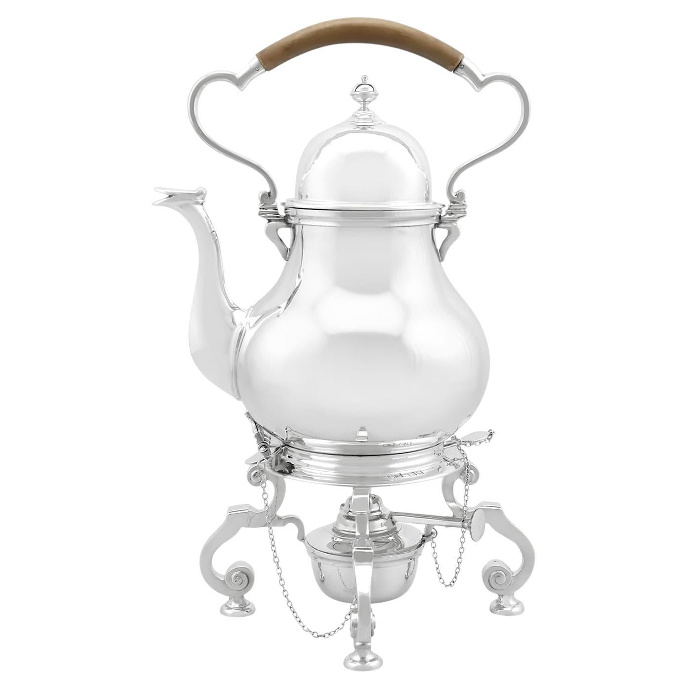 Antique English Sterling Silver Queen Anne Style Spirit Kettle For Sale