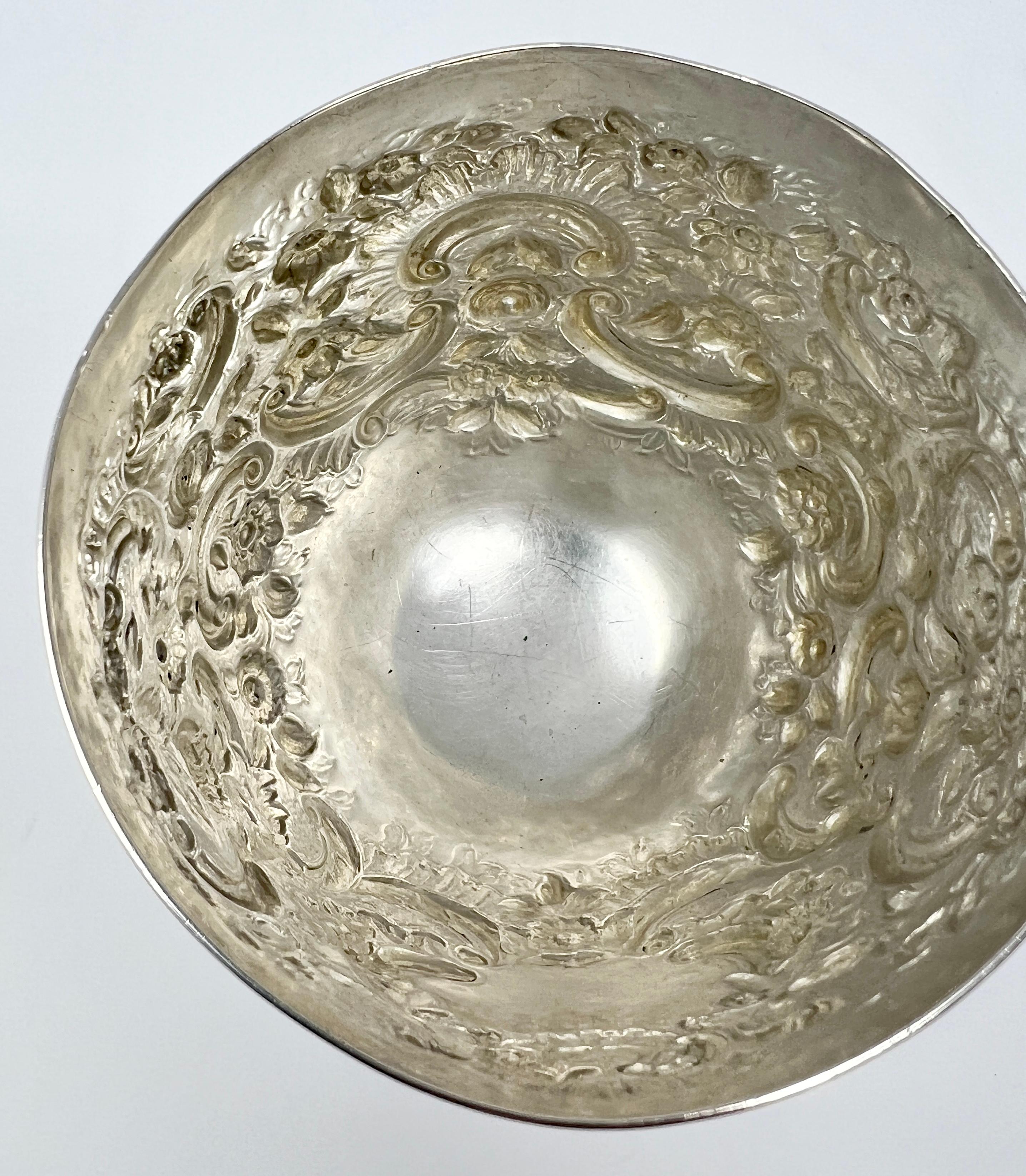Antique English Sterling Silver Repoussé Goblet In Good Condition For Sale In New Orleans, LA