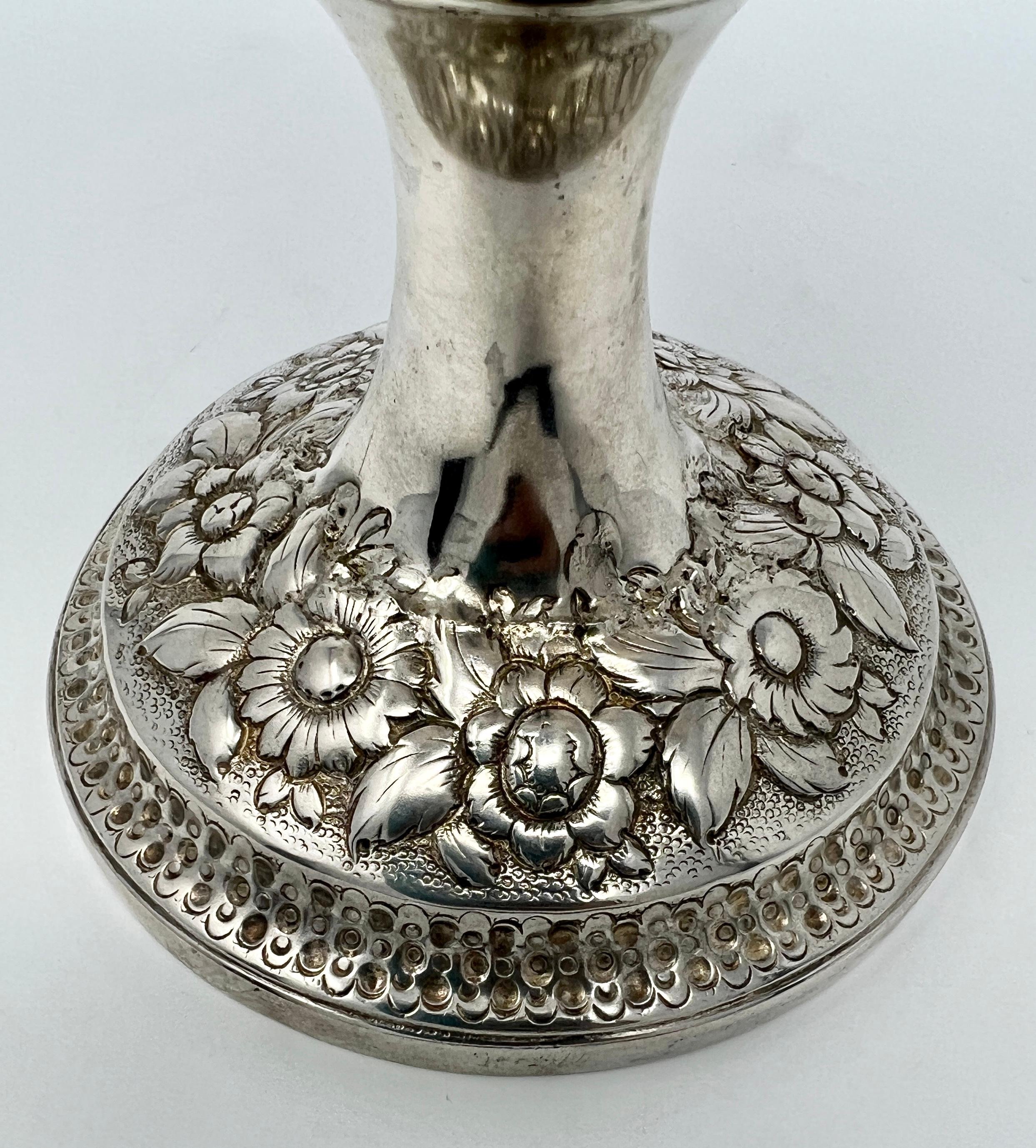 19th Century Antique English Sterling Silver Repoussé Goblet For Sale