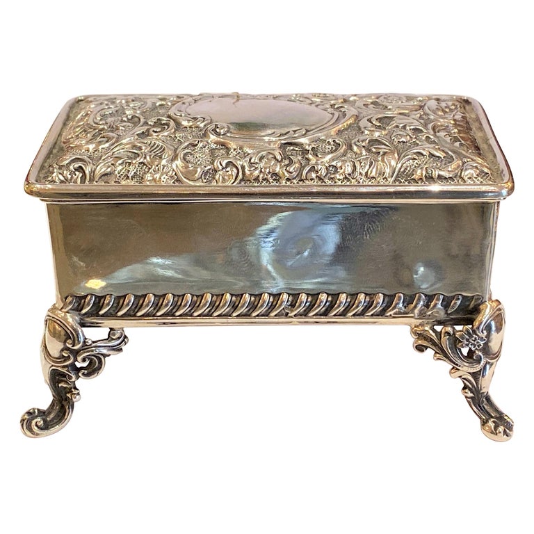 Antique English Sterling Silver Ring Jewelry Box Signed, "Walker and