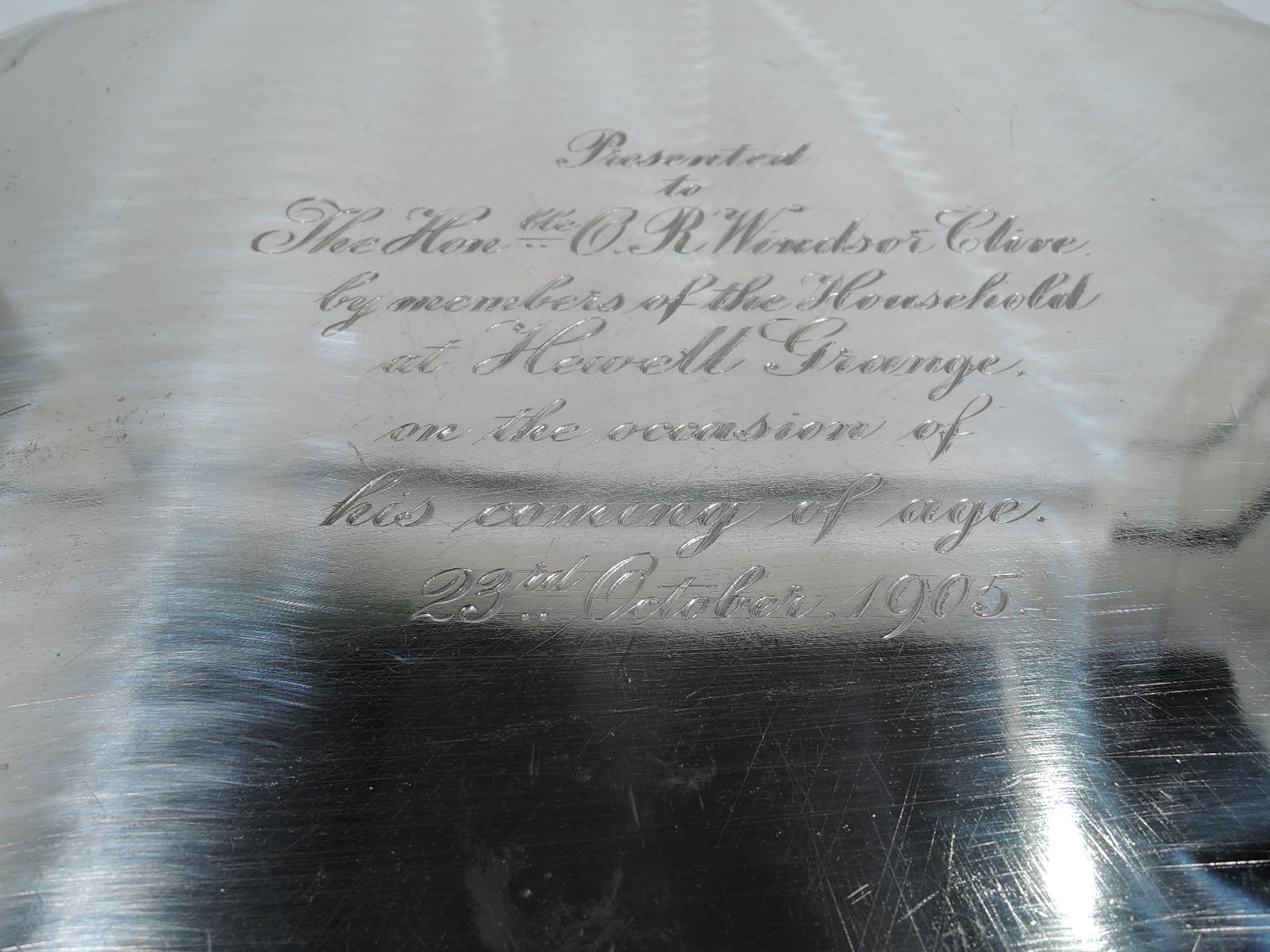 Antique English Sterling Silver Salver with Aristocratic Presentation 2