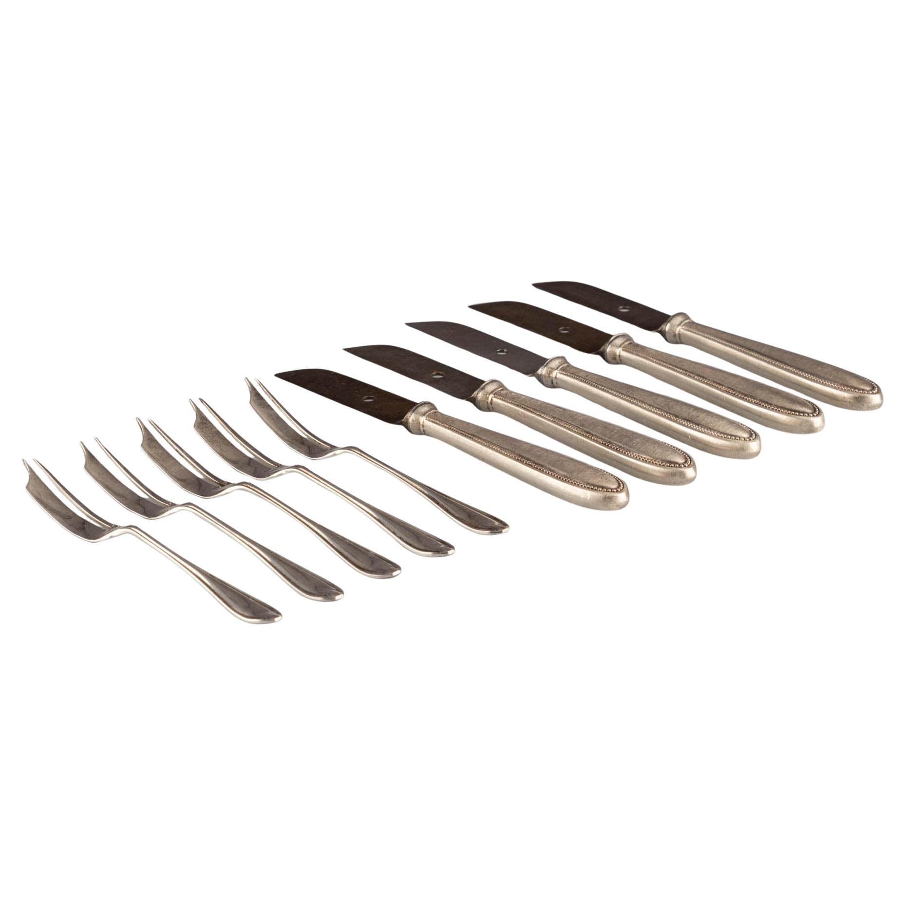 Antique English Sterling Silver Set Fruit Fork Knife William Hair Haseler