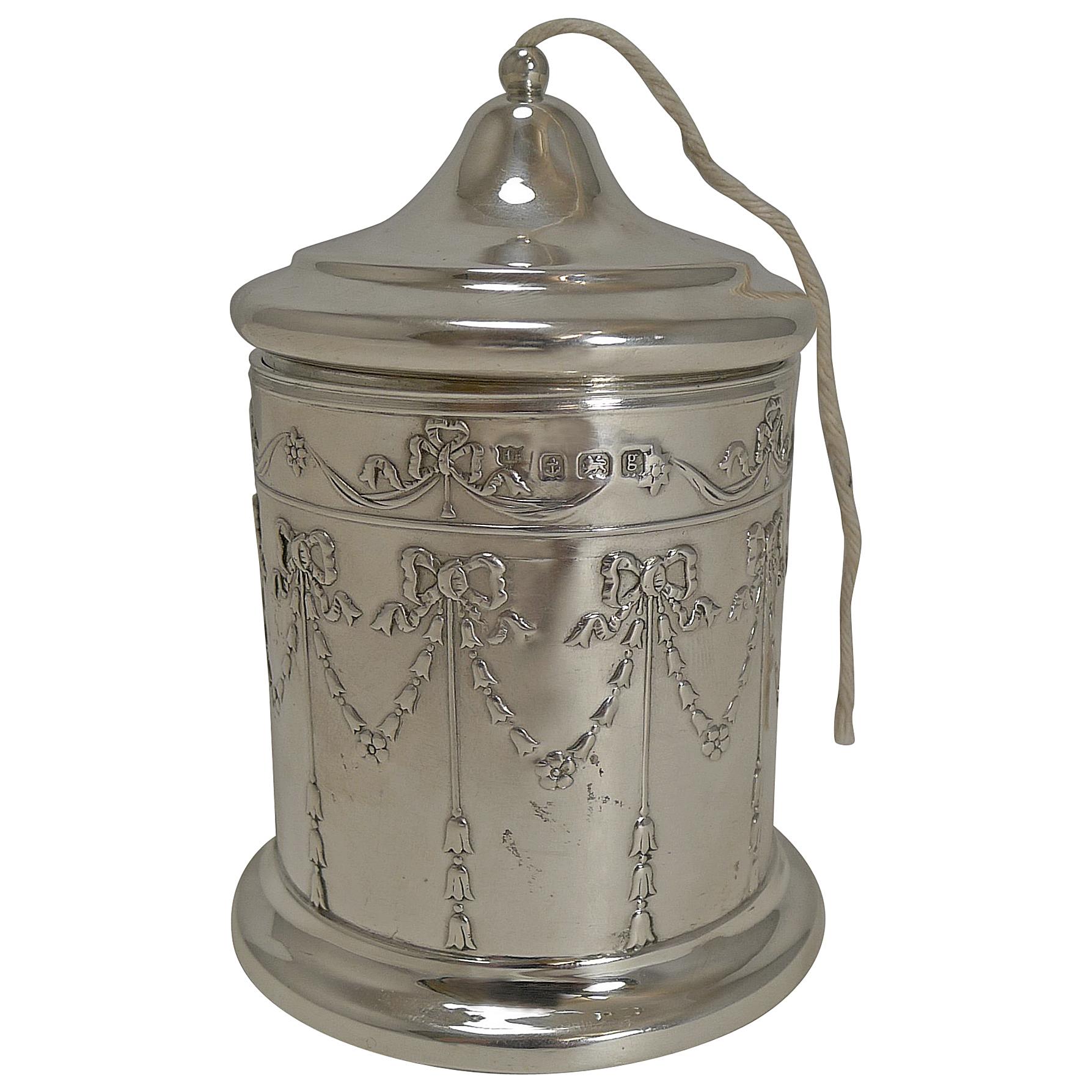Antique English Sterling Silver String or Twine Box, 1906