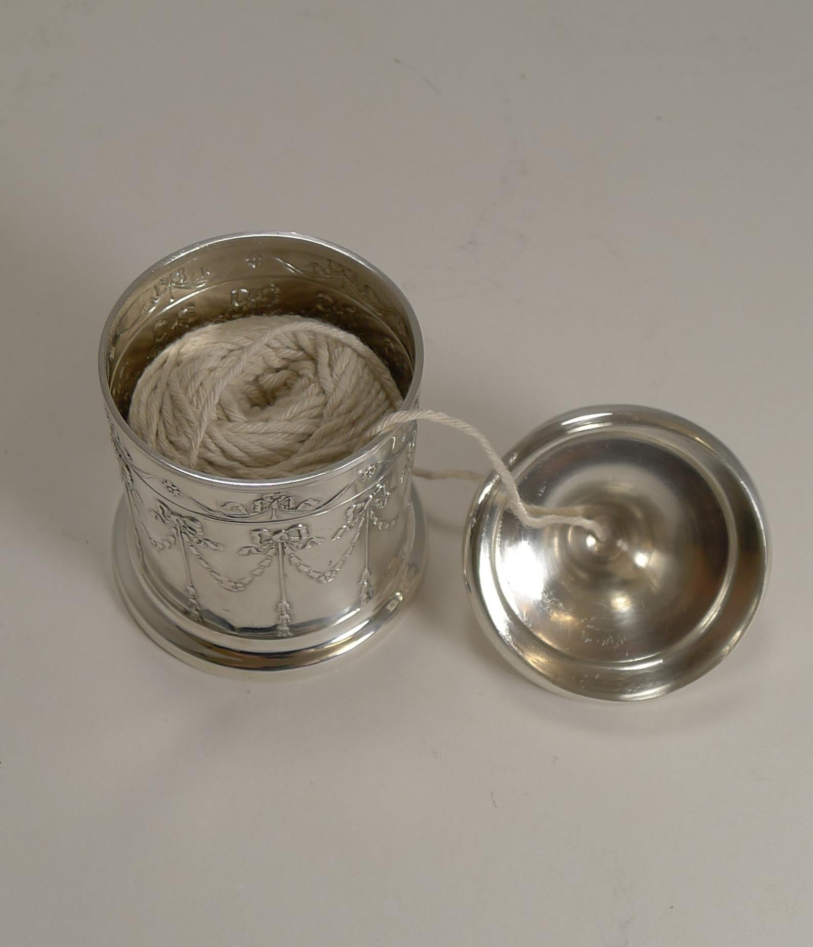 Early 20th Century Antique English Sterling Silver String or Twine Box, 1906