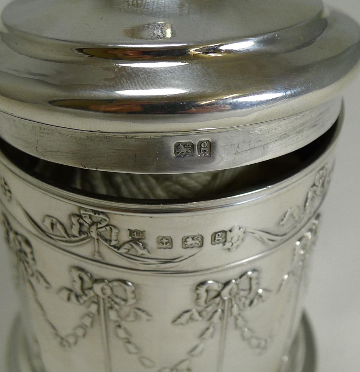 Antique English Sterling Silver String or Twine Box, 1906 1
