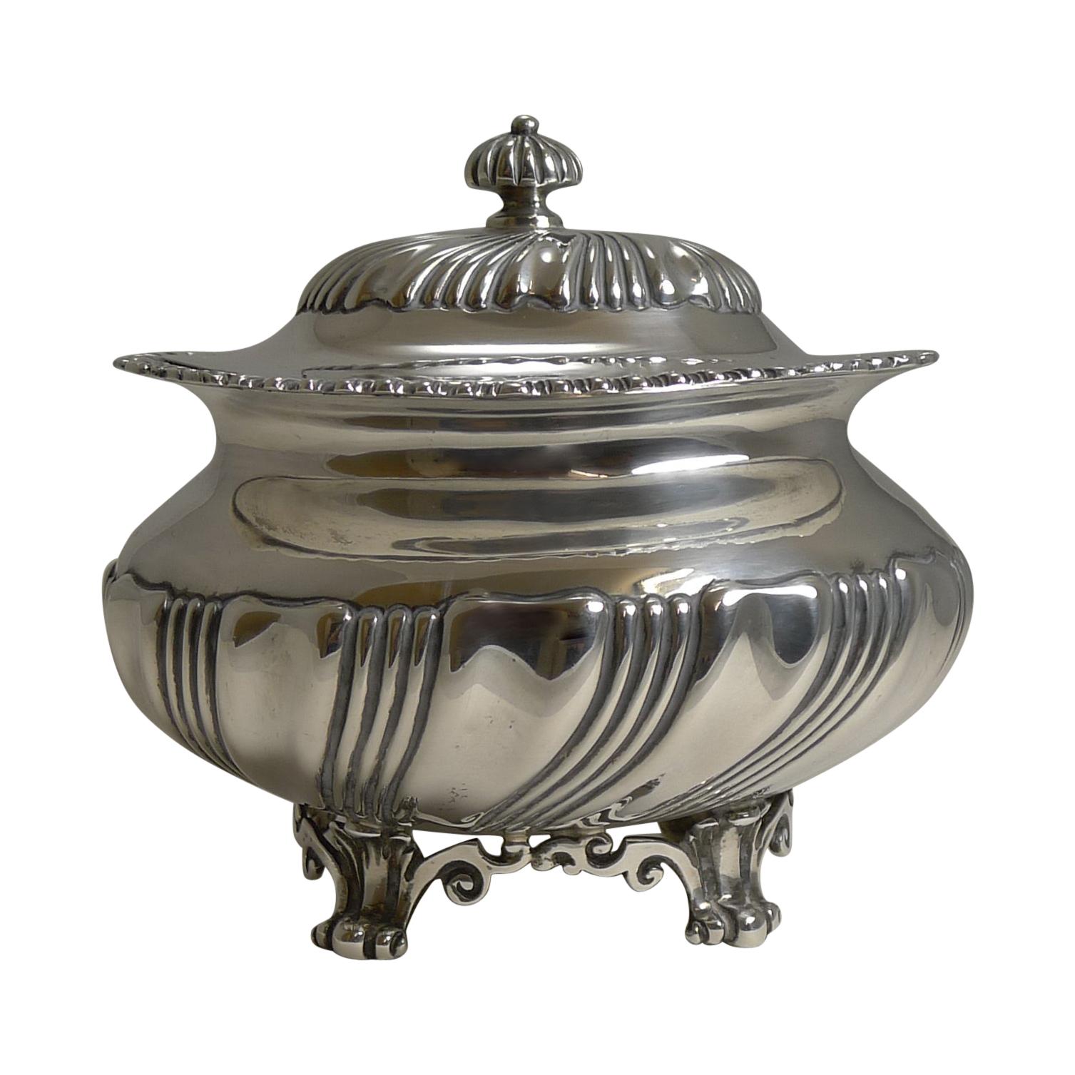 Antique English Sterling Silver Tea Caddy, London, 1909