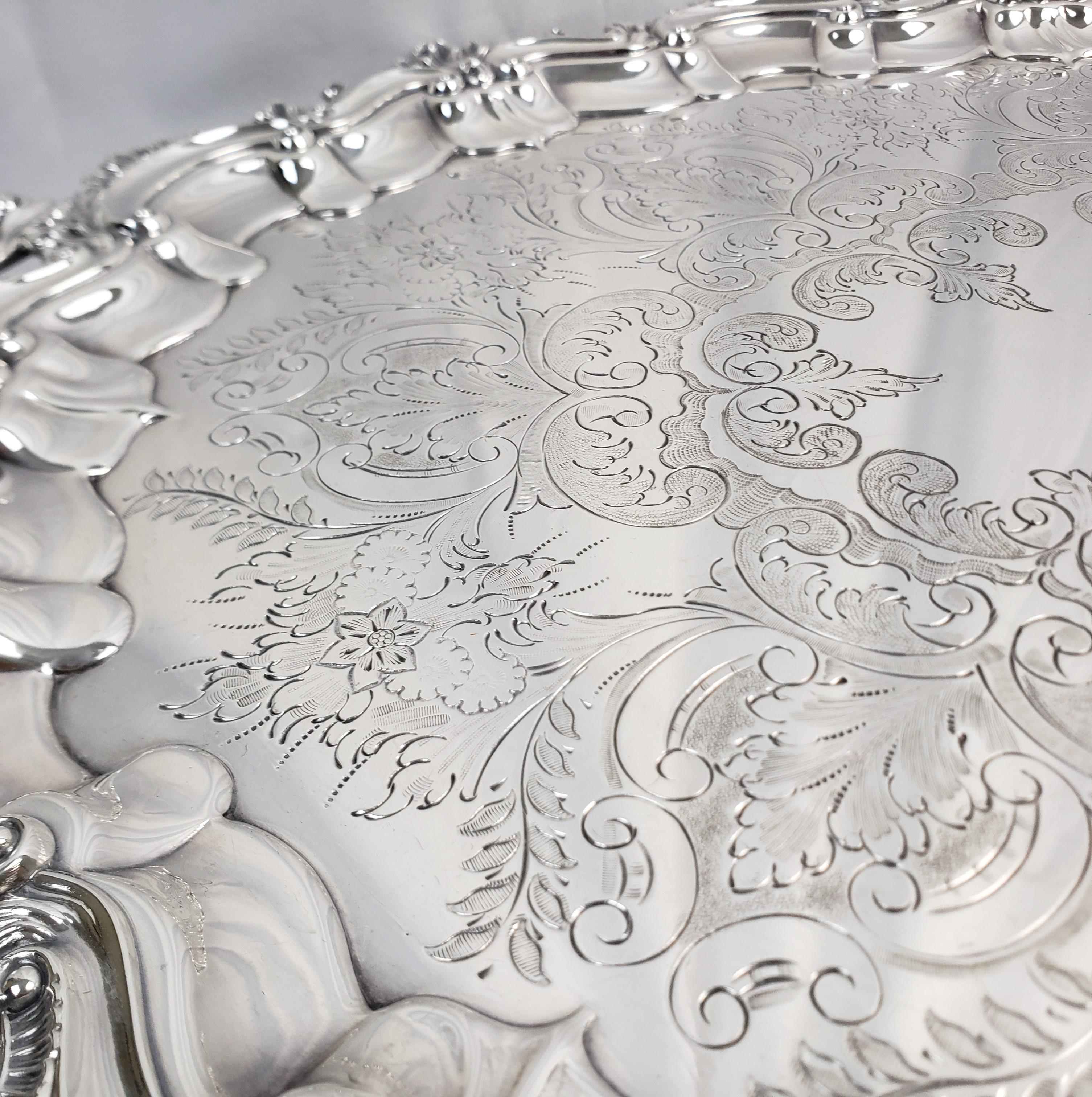 Antique English Sterling Silver Tea Set on Huge Silver Plated Serving Tray For Sale 4