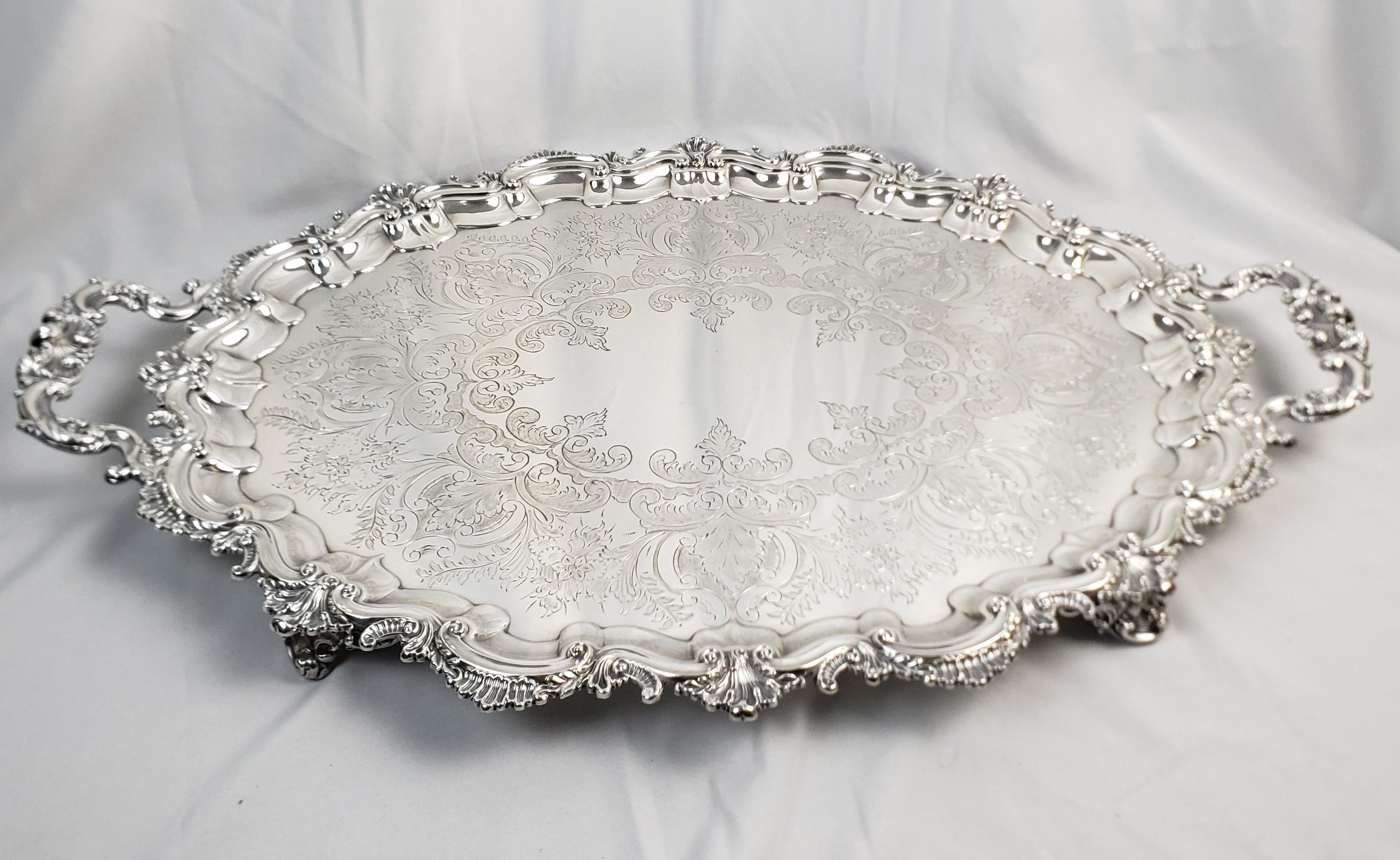 Antique English Sterling Silver Tea Set on Huge Silver Plated Serving Tray For Sale 5